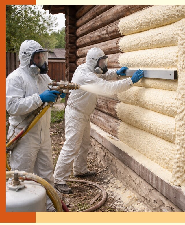 Утепление бревенчатого дома ППУ в Муроме эффективной изоляцией