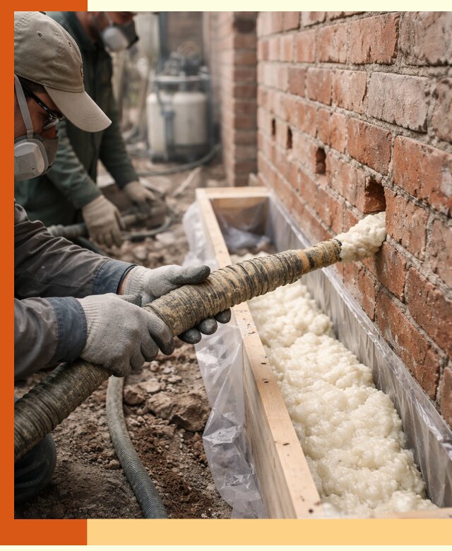 Заливка ППУ в пустоты кирпичной стены в Муроме