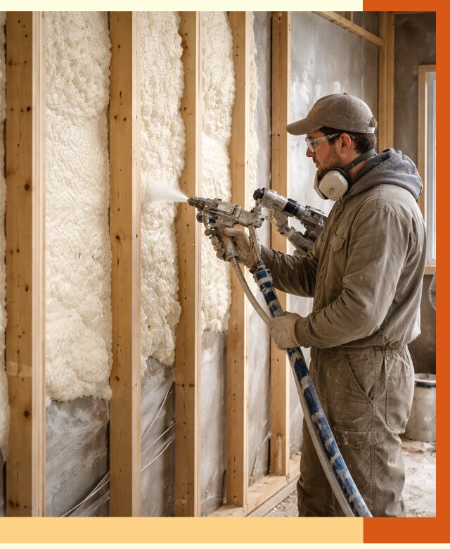 Утепление каркасной стены ППУ в Муроме от 4339 руб./м2 под ключ | ТепломастерМум