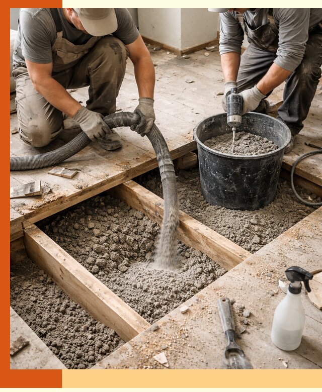 Заполнение пустот пола в Муроме полиуретаном и пенополистиролом