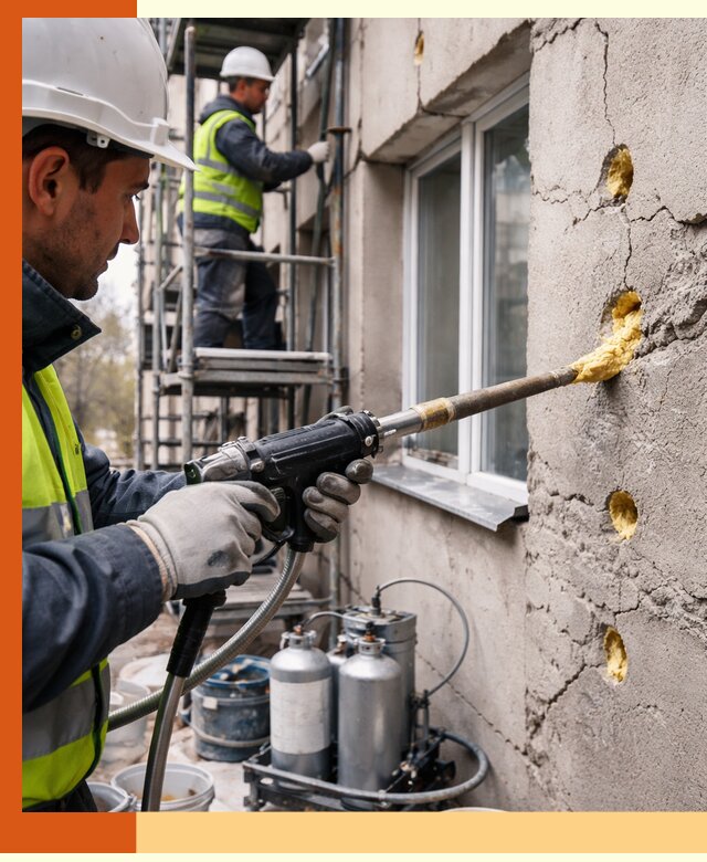 Заполнение пустот в фасаде и утепление стен в Муроме